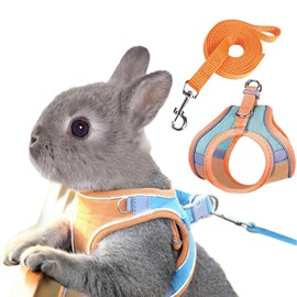 Adjustable Rabbit Harness and Leash Set, Breathable and Easy to Clean for Outdoor Walks (Blue-Orange, S)