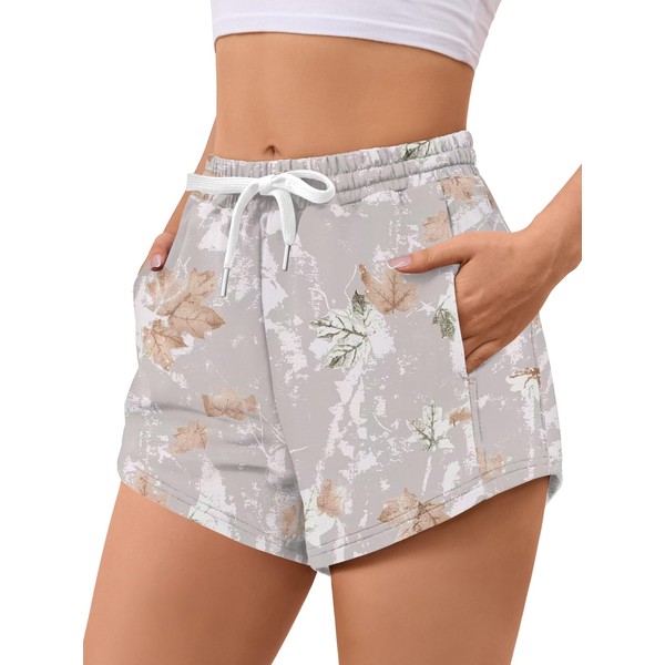 LYHIPSS Camo Shorts Women Comfy Lounge Sweat Shorts Drawstring Maple