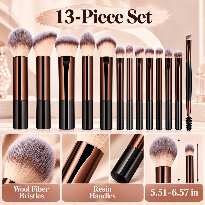 13-Piece Makeup Brush Set for Face & Eye Makeup –