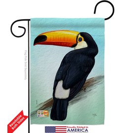 Toco Toucan Garden Flag Set with Stand Animals bird Flamingo Hummingbird Cardinal Peacock Springtime Natural Wildlife Small Decorative Gift Yard House Banner Double-Sided Made In USA 13 X 18.5