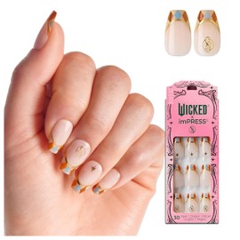 WICKED X imPRESS Press On Nails, ‘Jolly Old Shiz’, Multicolor, Medium Coffin, New Improved Adhesive, Up To 10 Day Hold, Includes 30 Fake Nails, 1 Prep Pad, 1 Manicure Stick, 1 Mini File