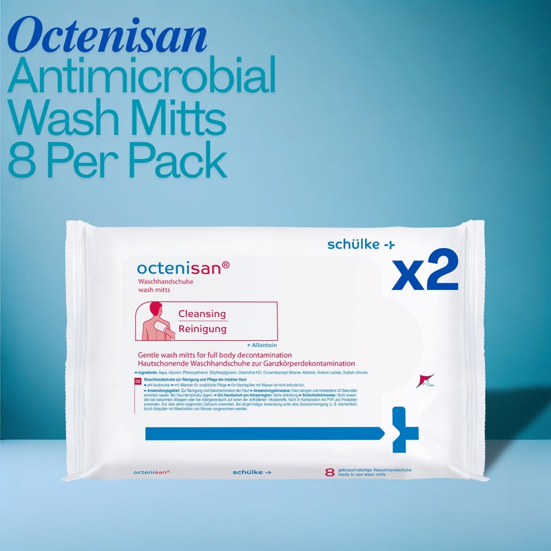 Octenisan Antimicrobial Wash Mitts 2 Pack - Total 16 Single-Use