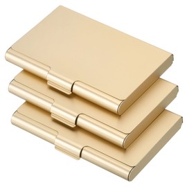 PATIKIL 3 x Business Card Holder, Aluminium Metal Card Case, Professional Pocket Card Holder for Business Card, Credit Card, Golden Colour, gold
