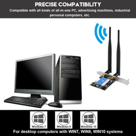 Verdthos Tarjeta de Red PCIE, Tarjeta WiFi para PC, Banda Dual 2.4G/5G, 433Mbps, WiFi y Bluetooth 4.0, Adaptador Inalámbrico de PCI Express, con 2 Antenas 6dB para Computadora de Escritorio