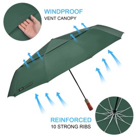 G4Free 54 Inch Large Compact Windproof Golf Umbrella for Rain Oversized Auto Open Close Folding Travel 10 Ribs Vented Double Canopy Umbrella for Women Men (Dark Green)