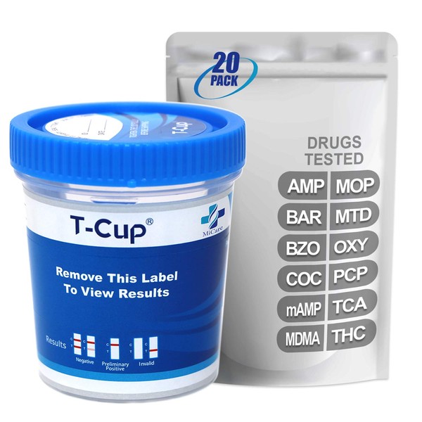 MiCare [20pk] - 12-Panel Multi Test Cup (AMP/BAR/BZO/COC/mAMP/MDMA/MOP/MTD/OXY/PCP/TCA/THC) #MI-TDOA-7125