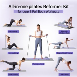 Pilates Board,15 in 1 Pilates Reformer Set, Foldable Pilates Reformer Machine with Resistance Bands, Home Pilates Kit, Portable Foldable Ab Trainer for Home Workout (Purple)