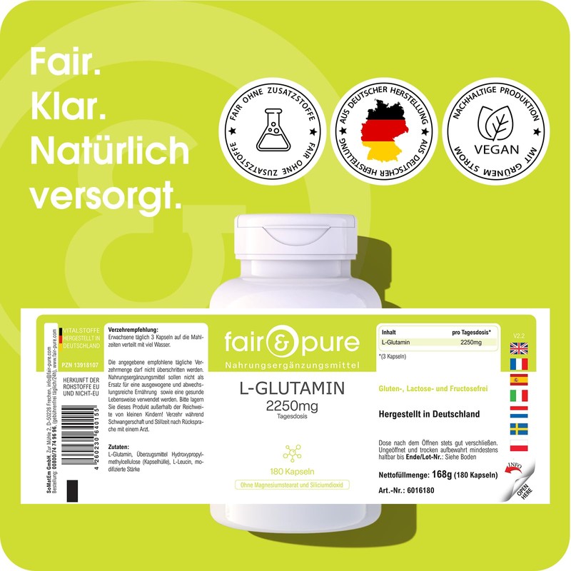 Fair & Pure L-Glutamine In Free Form, Bioavailable & Vegan