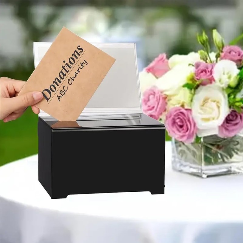 Black Acrylic Suggestion Box with Lock, Charity Collection Box, Donation