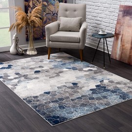 HomeRoots 2' X 5' Navy Blue Cobblestone Pattern Area Rug