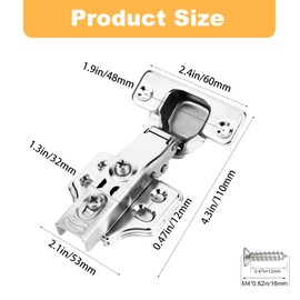 FitRepa Cabinet Hinges, 12 Pack Kitchen Cupboard Hinges Overlay Mute Door Hinge - Stop at 45°-105°, Self Closing, with 48 Screws, for Bathroom Bedroom Dining Room