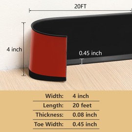 Lifronkit Flexible Baseboard Molding Trim, Self-Adhesive Design Vinyl Wall Base, Peel and Stick Rubber Wall Base Moulding Trim, 4inch(W) x 20feet(L), Black