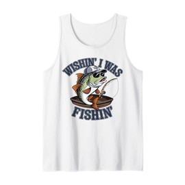 Wishing I was Fishing Large Mouth Bass Funny Fisherman Fish Tank Top