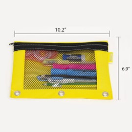BAZIC Pencil Pouch 3 Ring Binder Pouch w/Rivet Enforced Rings Holes, Mesh Window Zipper Case, Orange 2-Pack