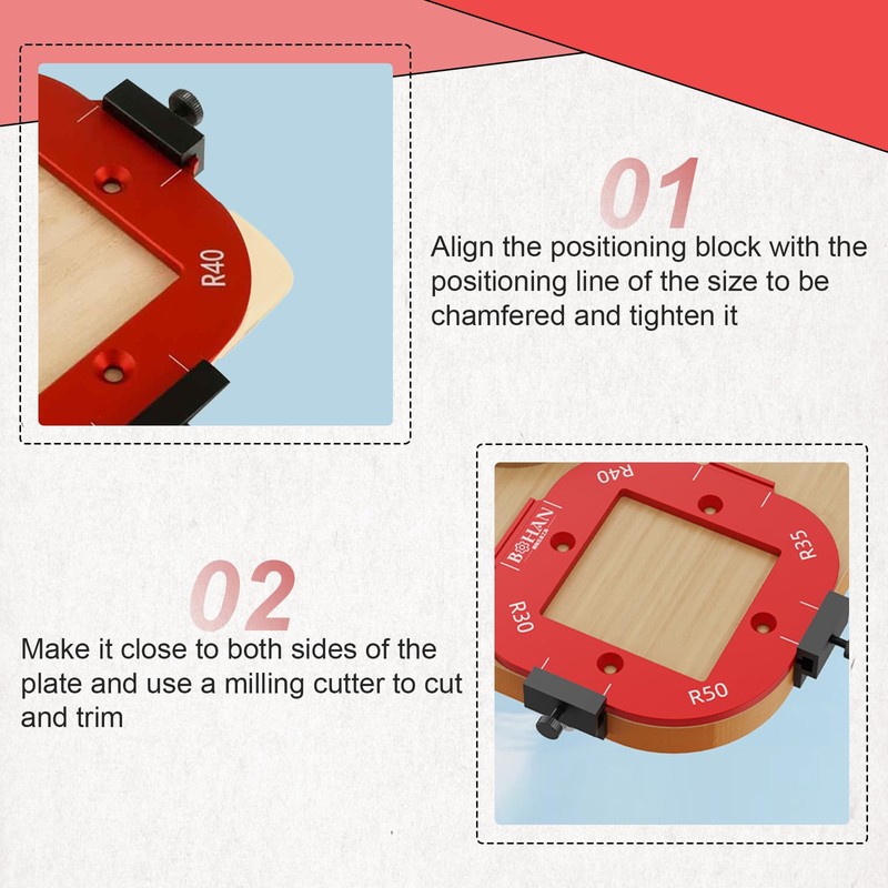 Pack of 2 Red Router Jig Radius Stencil, Milling Template,