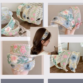 Ypkia 3 Stück Vintage Besticktes Blumen Haarreif Damen Breit Rand Stoff Spitzen-Haarband Haaraccessoire für Frauen