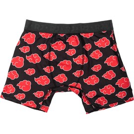 Ripple Junction Naruto Shippuden Mens Anime Boxer Briefs Underwear Akatsuki Clouds All Over Print - Black and Red, Large