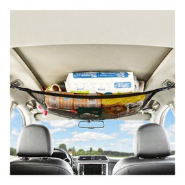 Yourkar Car Ceiling Cargo Net Pocket, 20.7"×29.1" Adjustable Buckle Roof Cargo Net, Auto Mesh Roof Storage Organizer for Truck SUV Travel Long Road Trip Camping, Car Accessories (Small, Zipper)