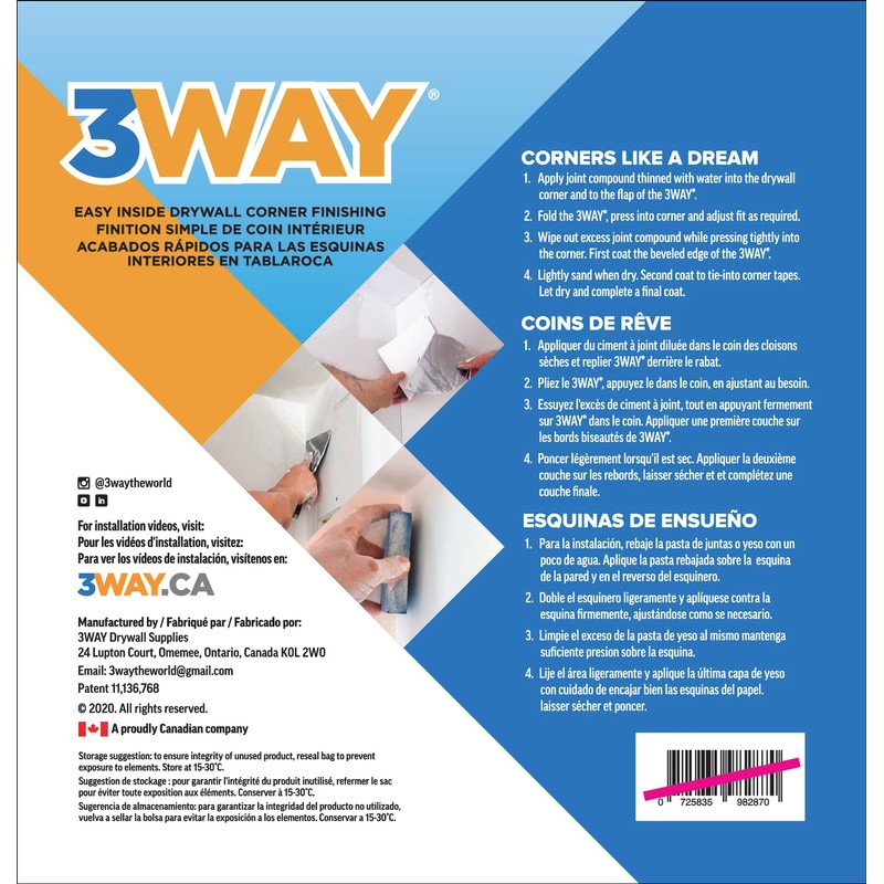 3Way Inside Drywall Corner (25 Pack)