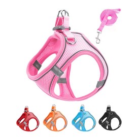 JUFOO XXS Pink Soft Mesh Dog Harness and Leash Set,No Escape Easy Walk Puppy Harnesses for Training Walking， Reflective Adjustable Puppy Vest for Small Medium Dogs, Cats (Pink, XXS)