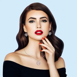 YL Women's Tree of Life Heart Earrings 925 Sterling Silver Cut White/Green Cubic Zirconia Tree of Life Earrings for Women, Silver, Ruby