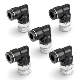 ERGAOBOY Pack of 5 6 mm Pipe OD x 1/4 Inch BSP Thread 90 Degree Male Elbow Push to Connect Fittings, Black Air Fittings Pneumatic Push Quick Release Connector