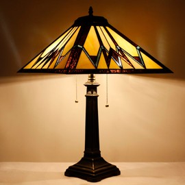 AVIVADIRECT Tiffany Table Lamp Cream Amber Mission Style Stained Glass 16X16X23 Inches Desk Reading Light for Bedrooms Living Room Study Home Office