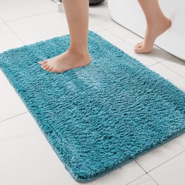 EMEMA Bathroom Rugs Non Slip Bath Rug Shaggy Bath Mat Absorbent Bathroom Rug Small Rug Door Mat Inside Kitchen Rugs Carpet Mat for Bathroom Bedroom Kitchen Entrance,16"x 24",Turquoise