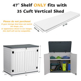 EHHLY 35 Cuft Outdoor Storage Shed Shelf(2 Shelves ONLY, No Cabinet), Outdoor Storage Cabinet Shelves for 4x2.5 Ft Shed, Horizontal Resin Storage Shed Accessories, Dark Grey