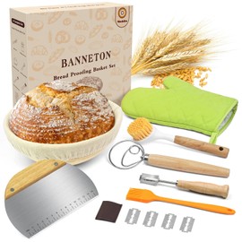 Neddie Banneton Bread Proofing Baskets Set Sourdough Bread Baking tools sourdough starter kit Bread Making Baking Fermentation with 9 Inch Round & 10 Inch Oval Woven vine Basket Gift Set