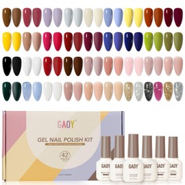 GAOY- Kit de 42 esmaltes de uñas en gel, colores gelatinosos con purpurina negra, marrón y roja, para todas las estaciones