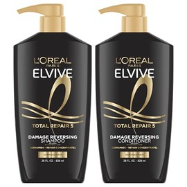 L'Oreal Paris Elvive Total Repair 5 Champú y acondicionador reparador para cabello dañado, 28 onzas (juego de 2) (el embalaje puede variar)