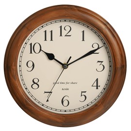 Kesin - Reloj de pared de madera con diseño retro, relojes de pared redondos de 11 pulgadas, funciona con pilas, silencioso, sin tictac,...