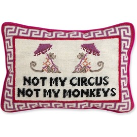 FURBISH Needlepoint Decorative Throw Pillow - Not My Circus Not My Monkeys, Small Embroidered Accent Pillow for Bed, Chair, Couch, Sofa, Handmade, Aesthetic Room Decor, 10" x 14"