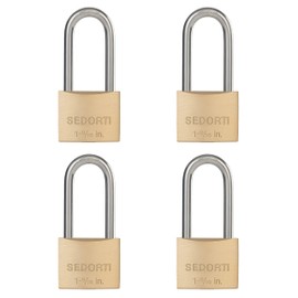 SEDORTI Weatherproof Padlock with Stainless Steel 304 Long Shackle and Solid Brass Body, 1-9/16 in. Wide, 4 Padlocks Keyed Alike, Marine Grade Rustproof Lock for Outdoors Use YNBSP440