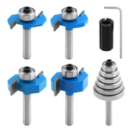 4Pcs Rabbet Router Bit,1/4 Inch Shank Rabbet Router Bits with 6 Bearings Set(1/16",1/8",3/16",1/4",5/16",3/8" Bearings) for Wood Grooving,Interchangeable Bearings with 1/2" to 1/4" Router Collet