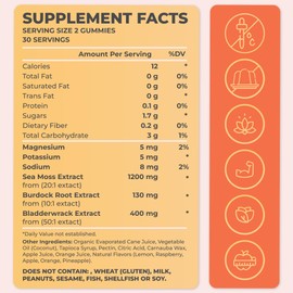 TrueSeaMoss Sea Moss Gummies with Bladderwrack, Burdock Root & Magnesium – Vegan Supplement for Adults & Kids – Plant-Based, Fruity Flavor – 60 Gummies, Made in USA