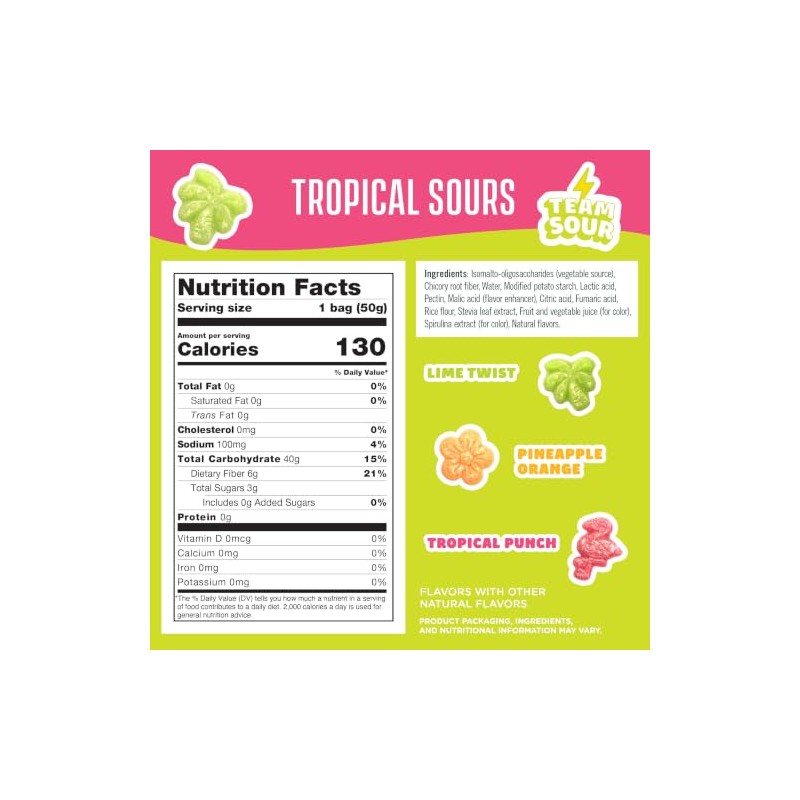 SmartSweets Tropical Sours – Gomitas Ácidas Bajas en Azúcar (3g),