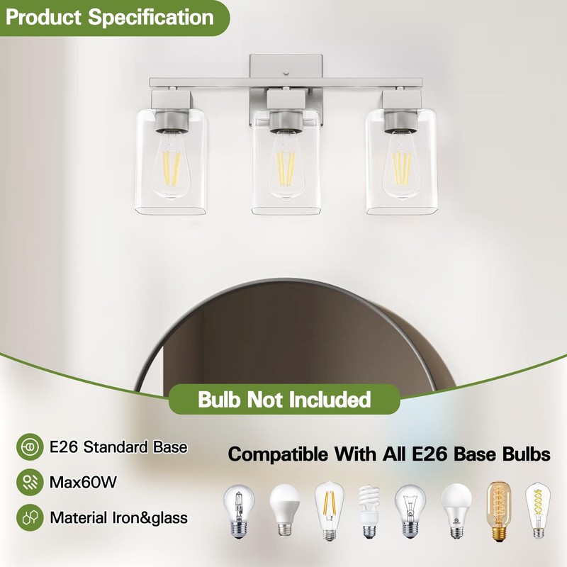 Espird Brush Nickel Bathroom Vanity Light - 3 Light Bathroom