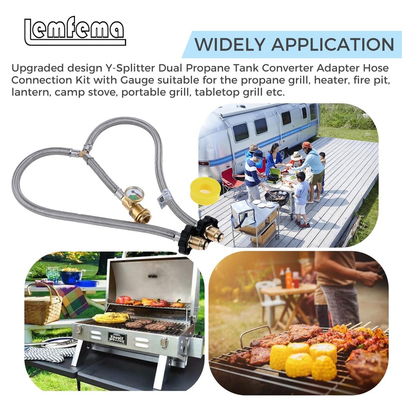 Lemfema Y Type Splitter Propane Tank Converter Adapter Hose with
