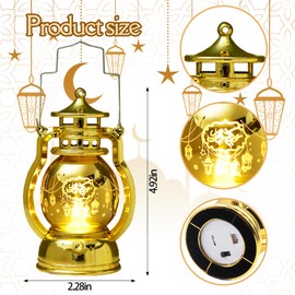 ABTOLS 2 Pieces Eid Mubarak Lantern Lights，Mini Ramadan Moon Star Ramadan Hanging Candle Lantern Gold Islamic Muslim Light Lantern for Home Tabletop Decor
