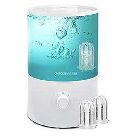 MegaWise Healthy Top-Refill Cool Mist Humidifiers for Bedroom, 24dB Ultrasonic Air Vaporizer with 3 Water Filters for Baby [PP Material], Colorful Night Light,1 Gal Essential Oil Diffuser, Auto Off