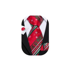 Barry.Wang Red and Green Christmas Ties Set Man Festival Snowflake Necktie Handkerchief Cufflinks Party