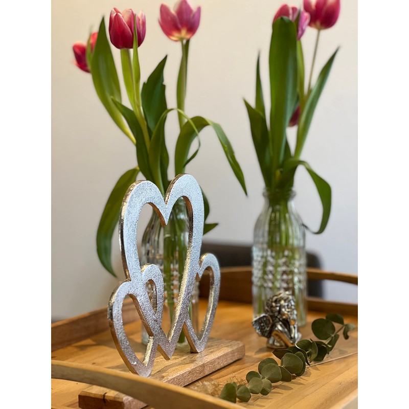 Brandsseller Decorative Stand Hearts Aluminium Approx. 23 x 21 cm