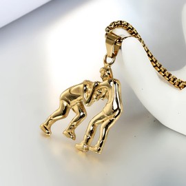 HIJONES Men's Stainless Steel Wrestling Match Pendant Sport Necklace Polished Gold