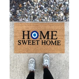 Evil Eye Doormat, Welcome Mat, Boho Decor, Cute Doormat, Home Sweet Home Doormat 16x24