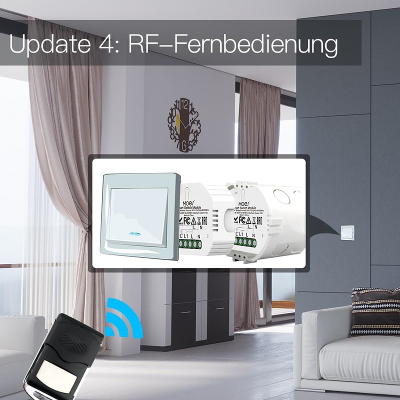 MOES WLAN Schalter,RF433 Smart Alexa Lichtschalter Modul,Kompatibel mit Smart Life