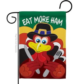 Breeze Decor G163034-BO Eat More Ham Fall Thanksgiving Decorative Vertical, Garden Flag 13"x 18.5", Multi-Color
