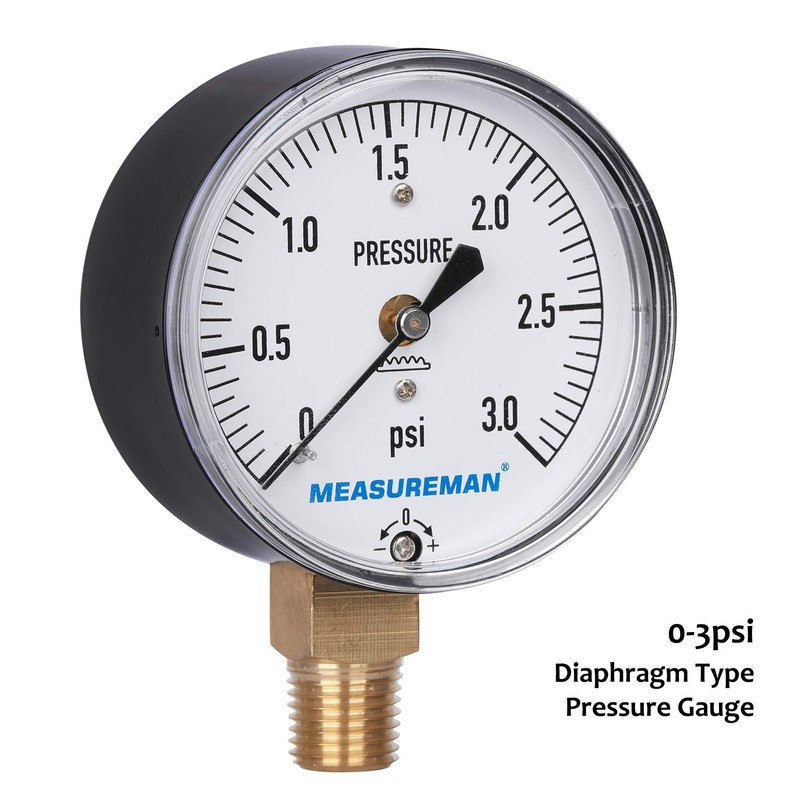 MEASUREMAN Diaphragm Type Capsule Low Pressure Gauge 3psi, 2-1/2" Dial,