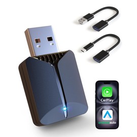 Wireless CarPlay Adapter-Android Auto Adapter 2-in-1, Wireless 5.4 and Wi-Fi 6GHz Plug & Play, Mini Size with Extension Cable USB & USB-C/Type-C, Play Stable Connection and No Delay